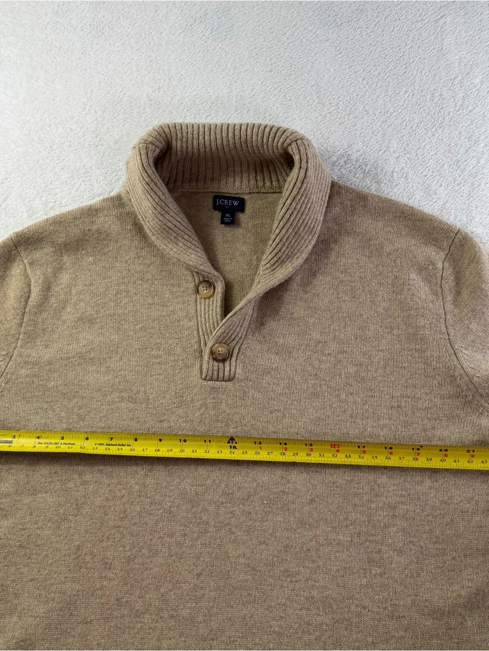 J.Crew XL Shawl Collar Lambswool Blend Sweater Tan Oatmeal Knit Mens